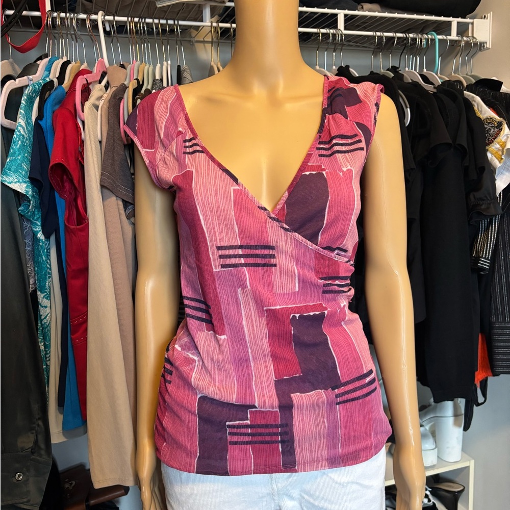New York & Company Early 2000’s Geometric Pink Top